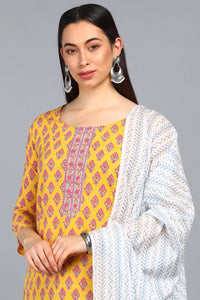 Thumbnail for Women's Mustard Polyester Straight Kurta Pant With Dupatta - Rasiya - Distacart