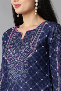 Thumbnail for Women's Navy Blue Polyester Straight Kurta Palazzo With Dupatta - Rasiya - Distacart