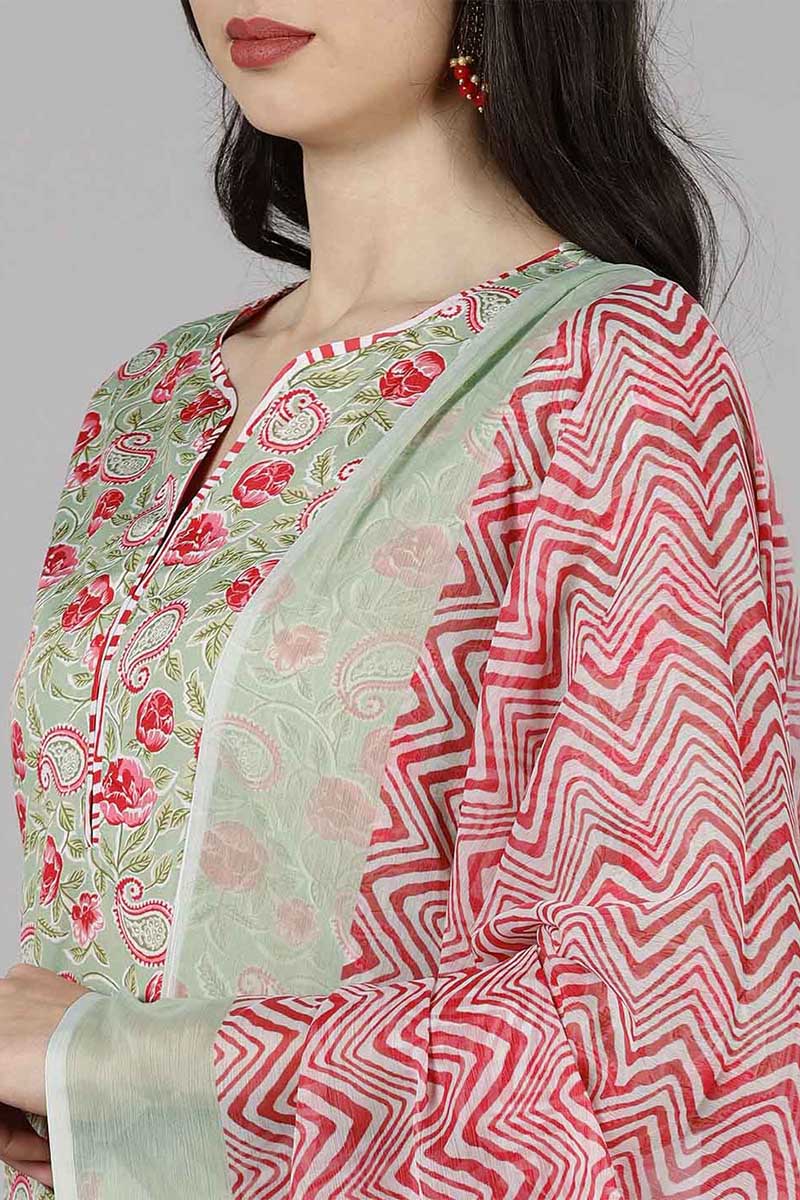 Women's Green Poly Crepe Paisley Print Suit Set - Rasiya - Distacart