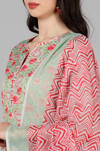 Thumbnail for Women's Green Poly Crepe Paisley Print Suit Set - Rasiya - Distacart