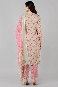 Thumbnail for Women's Green Poly Crepe Paisley Print Suit Set - Rasiya - Distacart