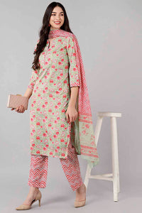 Thumbnail for Women's Green Poly Crepe Paisley Print Suit Set - Rasiya - Distacart