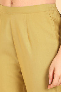 Thumbnail for Women's Khaki Poly Silk Embroidered Straight Suit Set - Rasiya - Distacart