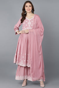 Thumbnail for Women's Pink Poly Silk Anarkali Kurta Sharara With Dupatta Set - Rasiya - Distacart