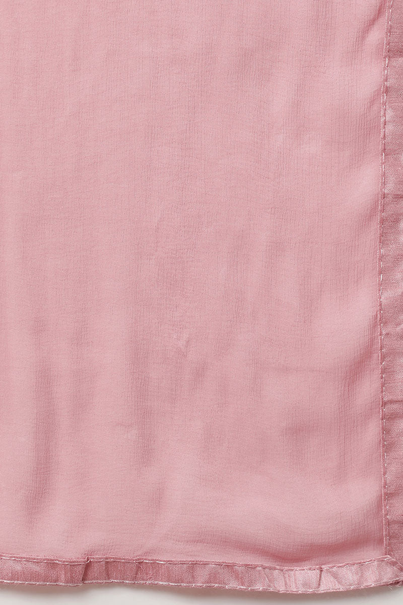 Women's Pink Poly Silk Anarkali Kurta Sharara With Dupatta Set - Rasiya - Distacart