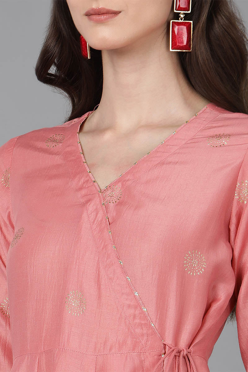 Women's Pink Poly Silk Solid Kurta Trousers With Dupatta - Rasiya - Distacart