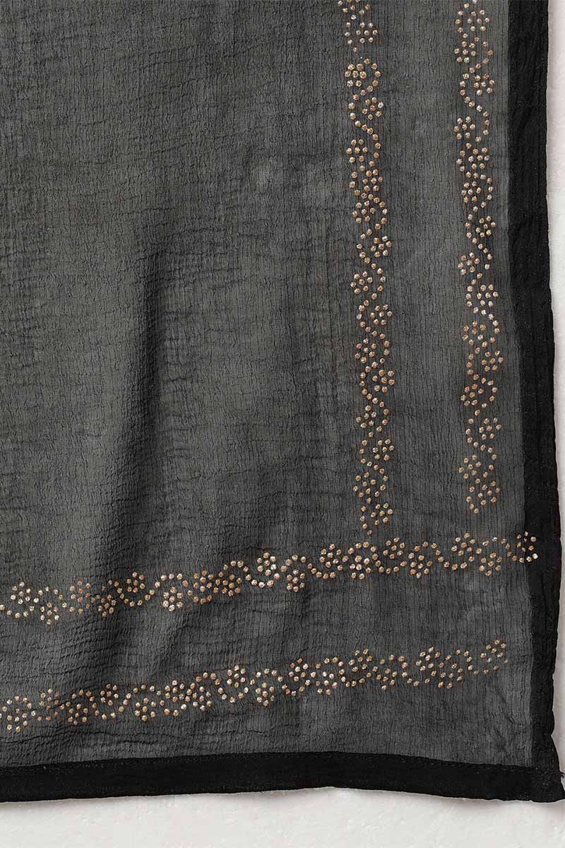 Women's Black Silk Blend Yoke Design Kurta Trousers With Dupatta - Rasiya - Distacart