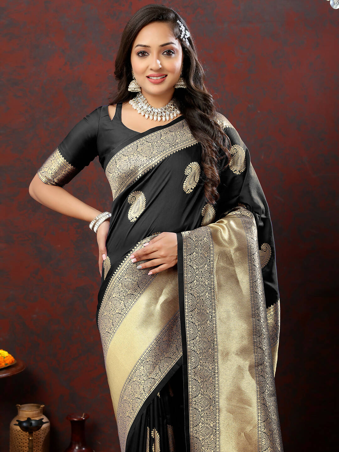 Buy Lorenvalley Fashion Black Soft Silk Woven Design Gold Zari Weaving Saree  Online at Best Price