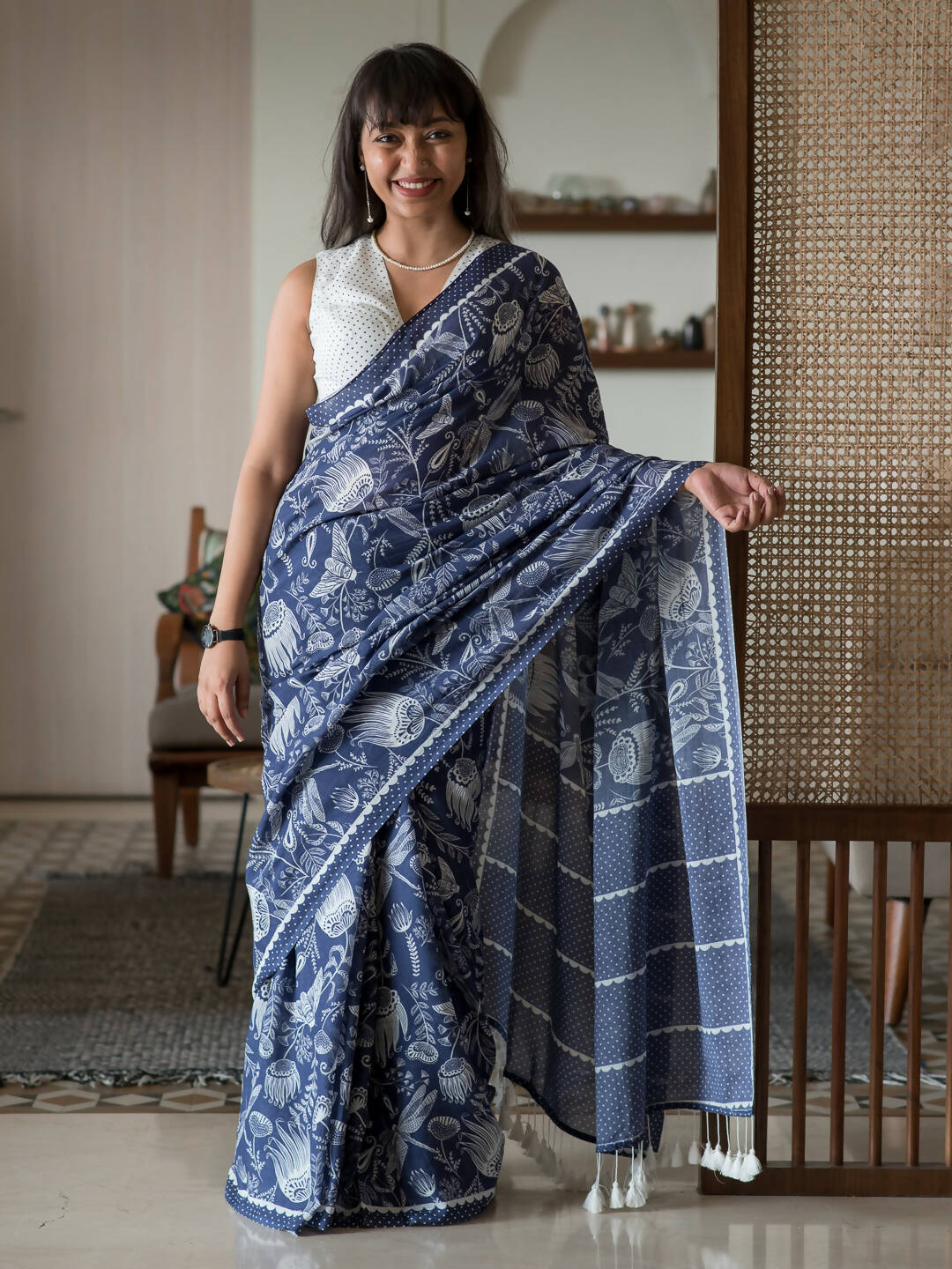 Buy Blue pure cotton saree