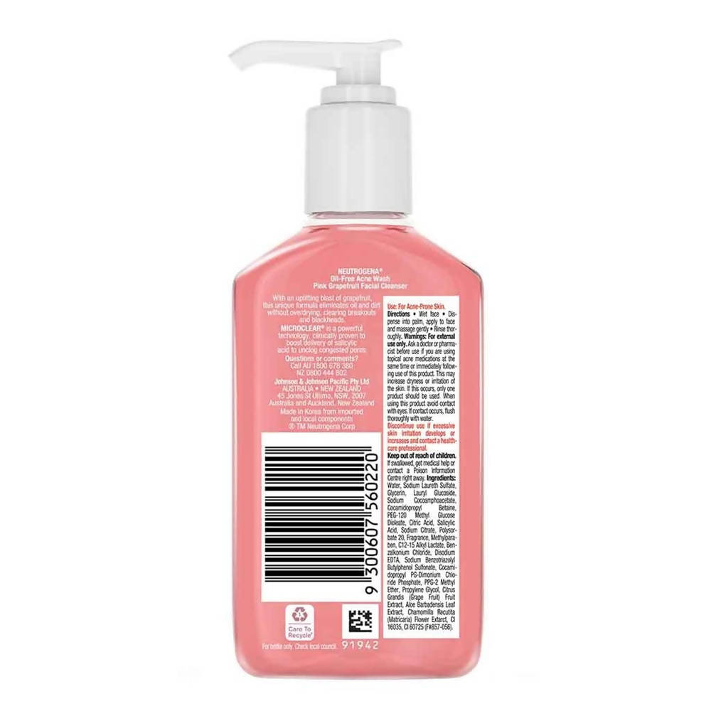 Neutrogena Oil-Free Acne Wash Pink Grapefruit Facial Cleanser - Distacart