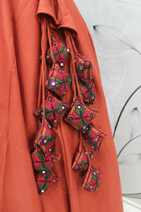 Thumbnail for Orange Cotton Thread Embroidered Navratri Lehenga Choli with Dupatta - Raas - Distacart