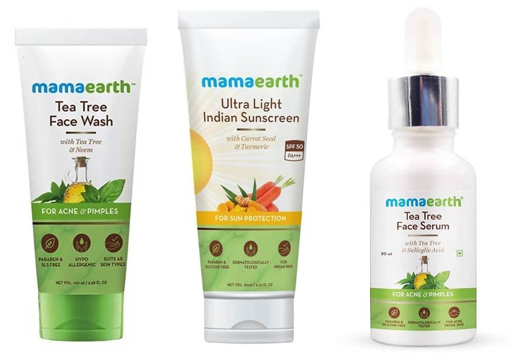 Mamaearth Tea Tree Face Serum + Face Wash + Ultra Light Indian Sunscreen Combo