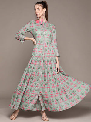 Floral Printed Indian Women's Ethnic Maxi Dress Bohemian Bollywood Gown  Dress | eBay