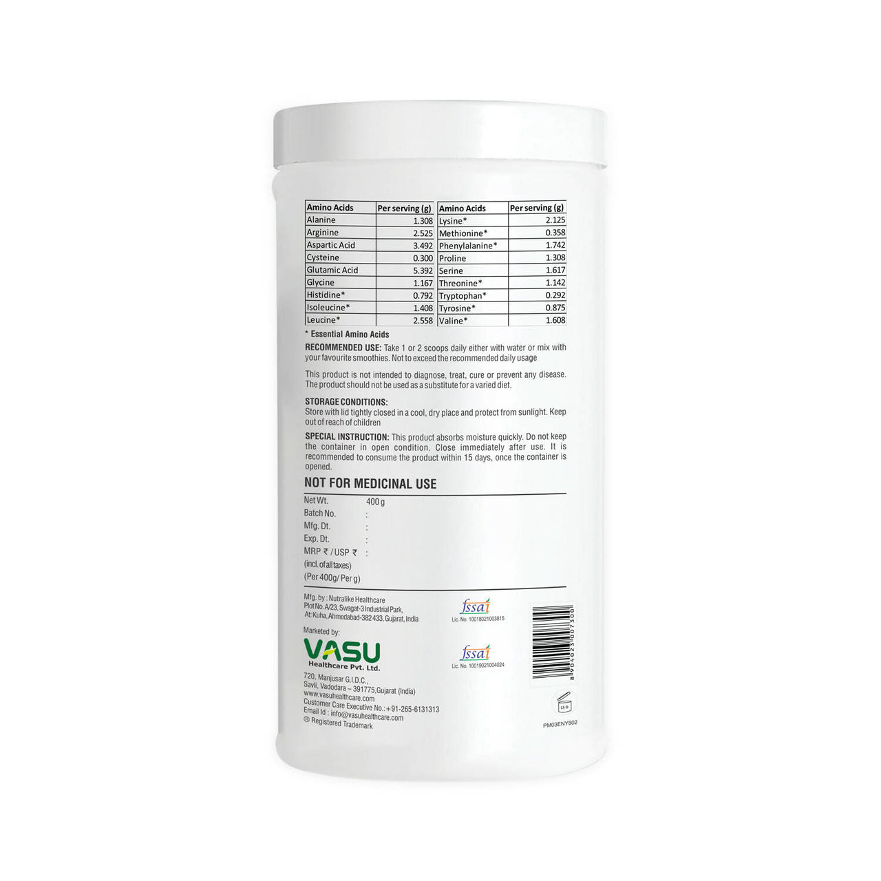 Vasu Nutra 100% Pure Plant Protein Powder - Distacart