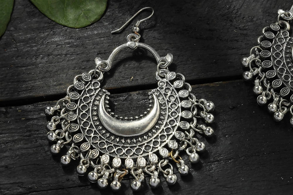 XL size Bright silver plated Kundan stone Chandbali Earrings – Simpliful  Jewelry