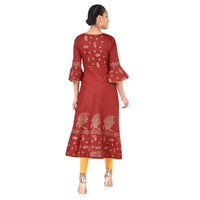 Thumbnail for Aniyah Cotton Gold Print Flared Anarkali Kurta Maroon (AN-162K)