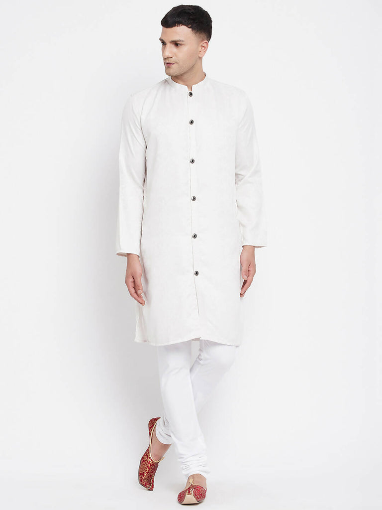 Even Apparels White Rayon Men's Sherwani Kurta With Open Front