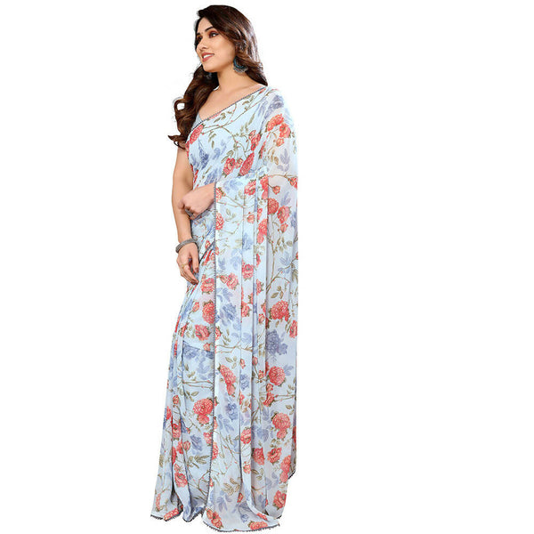 Women's Partywear Designer Sky blue Georgette Fancy Saree - Satrangi - Distacart