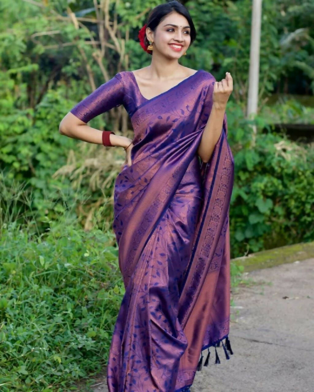 DEIANA'S Beautiful Golden Jari with New Design Soft Lichi Silk Saree - Purple - Distacart