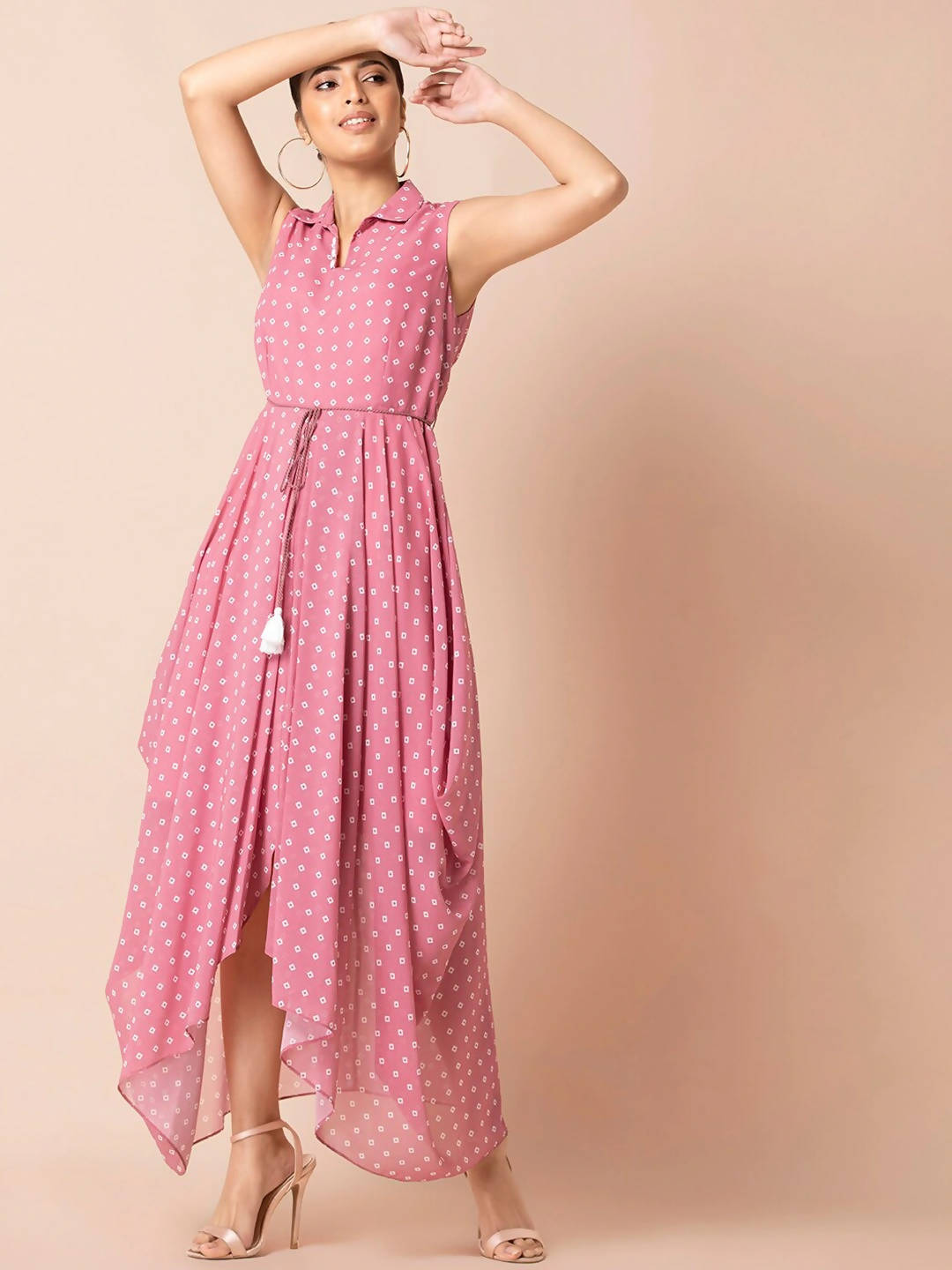 Buy Indya Pink & White Bandhani Printed Maxi Dress Online at Best Price
