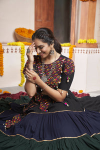 Thumbnail for Multi Color Viscose Rayon Thread Embroidery with mirror work Navratri Lehenga Choli with Dupatta - Raas - Distacart
