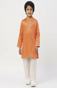 Thumbnail for Lil Drama Mehfil Orange Kurta Pant Set For Boys - Distacart