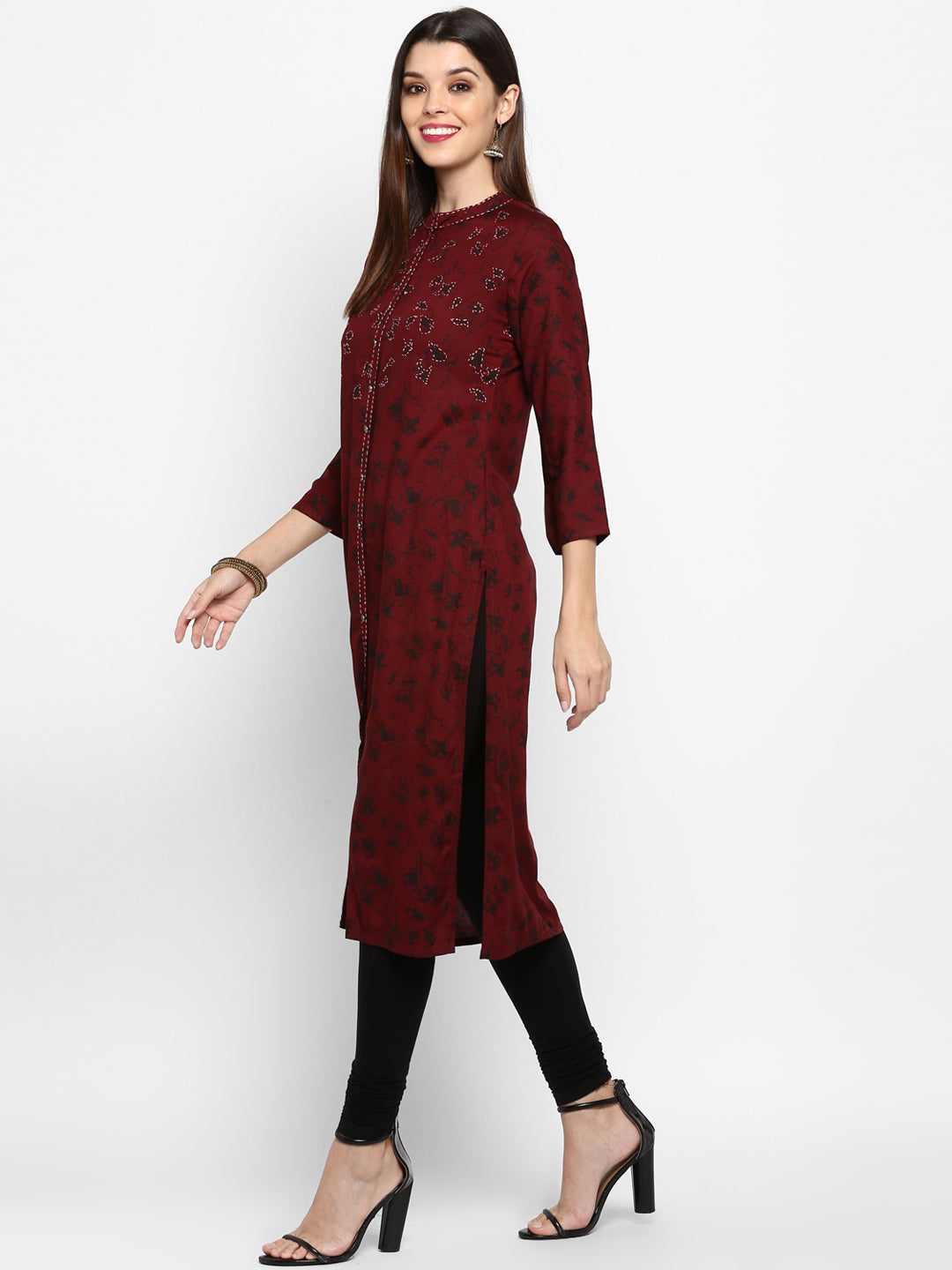 NOZ2TOZ Women's Dark Purple Color Rayon Straight Kurta Only - Distacart