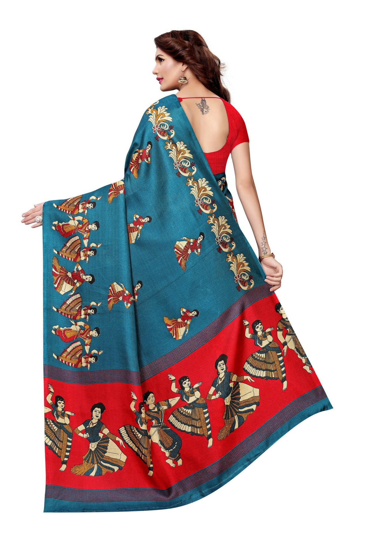 Vamika Rama Green & Red Kalamkari With Jhalar Khadi Silk Saree - Distacart