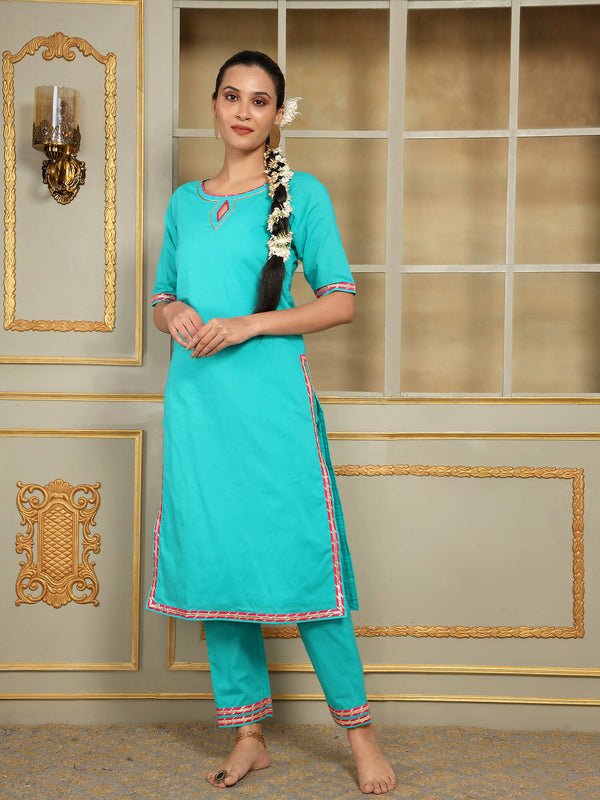 Buy Pomcha Jaipur Blue Saadgi Phulwari Straight Suit Set Online At Best