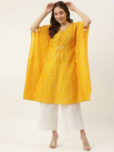 FIORRA Women's Printed Pure Cotton Kaftan Kurta - Yellow - Distacart