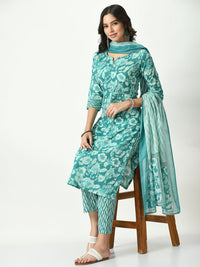 Thumbnail for NOZ2TOZ Women's blue Printed Pure Cotton Kurta With Trousers & Dupatta - Distacart