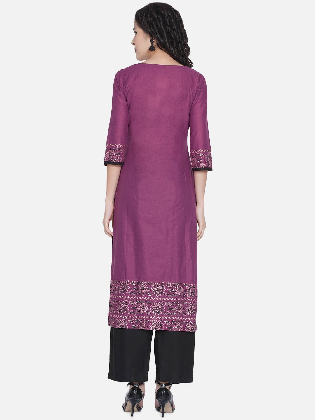 NOZ2TOZ Women's Mauve Ajrakh Hand Block Cotton Printed Straight Kurta - Distacart