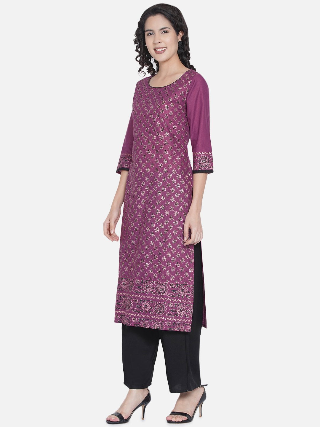 NOZ2TOZ Women's Mauve Ajrakh Hand Block Cotton Printed Straight Kurta - Distacart