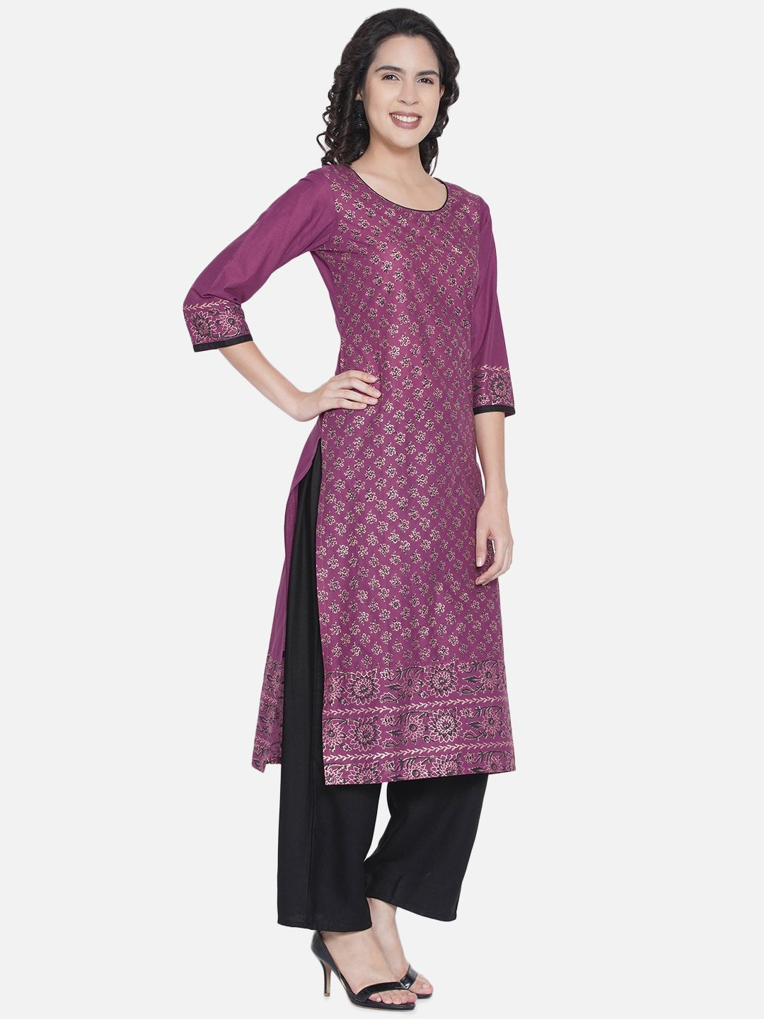 NOZ2TOZ Women's Mauve Ajrakh Hand Block Cotton Printed Straight Kurta - Distacart