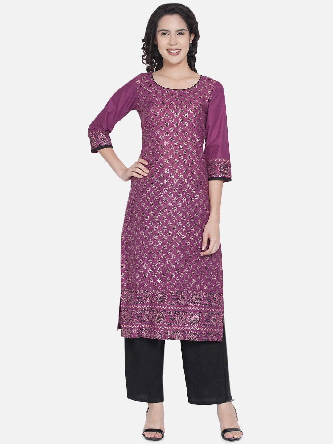 NOZ2TOZ Women's Mauve Ajrakh Hand Block Cotton Printed Straight Kurta - Distacart