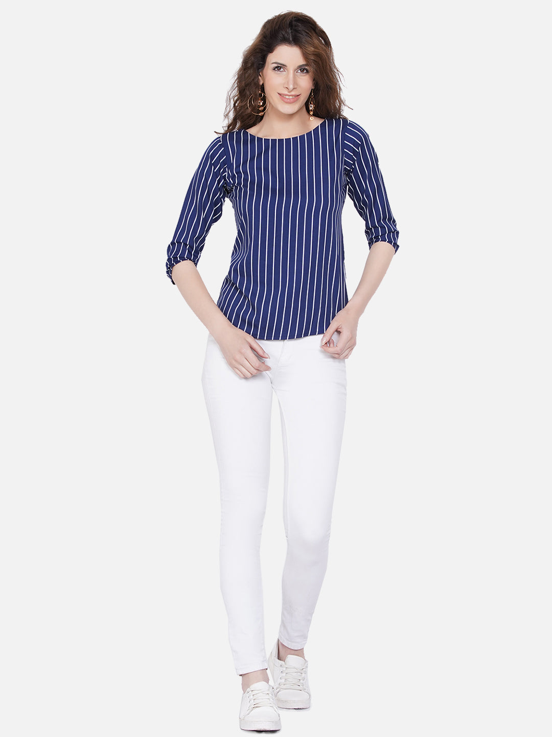 Wahe-NOOR Women's Blue Striped Crepe Top - Distacart