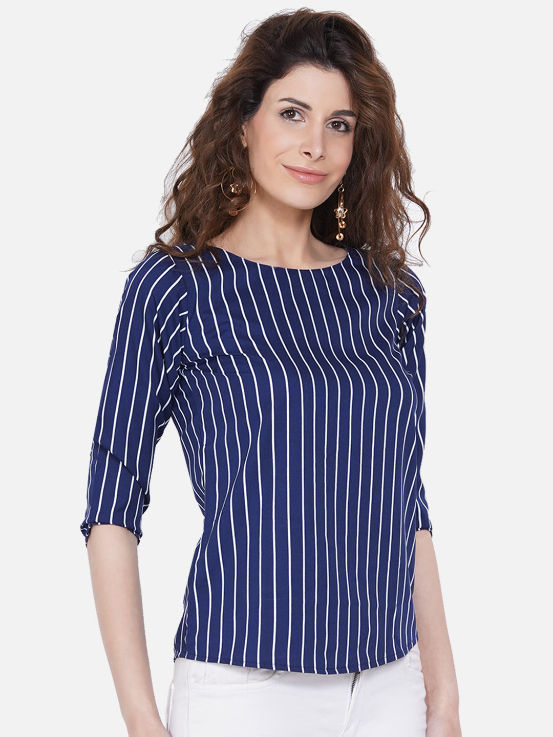 Wahe-NOOR Women's Blue Striped Crepe Top - Distacart