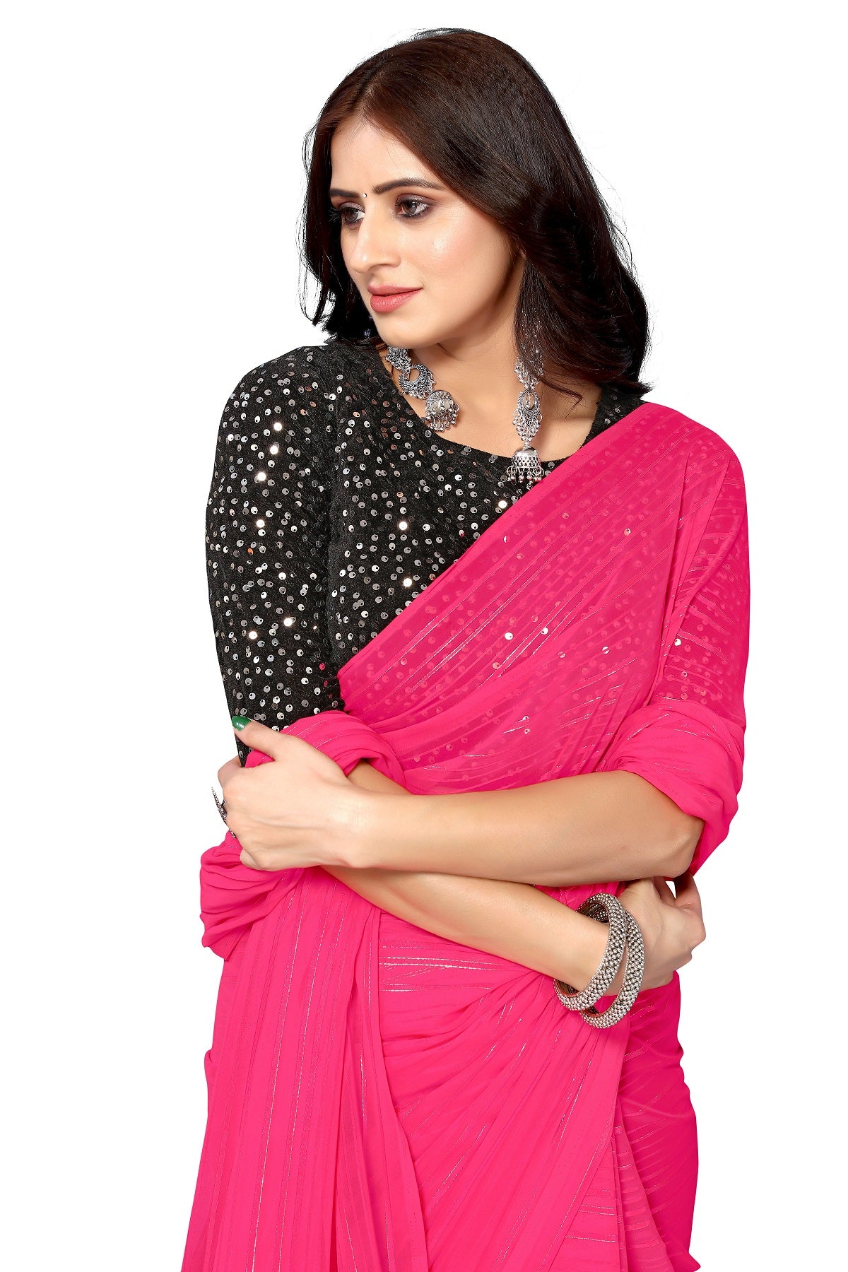 Buy Hot Pink Weaving Silk Trendy Saree Online -