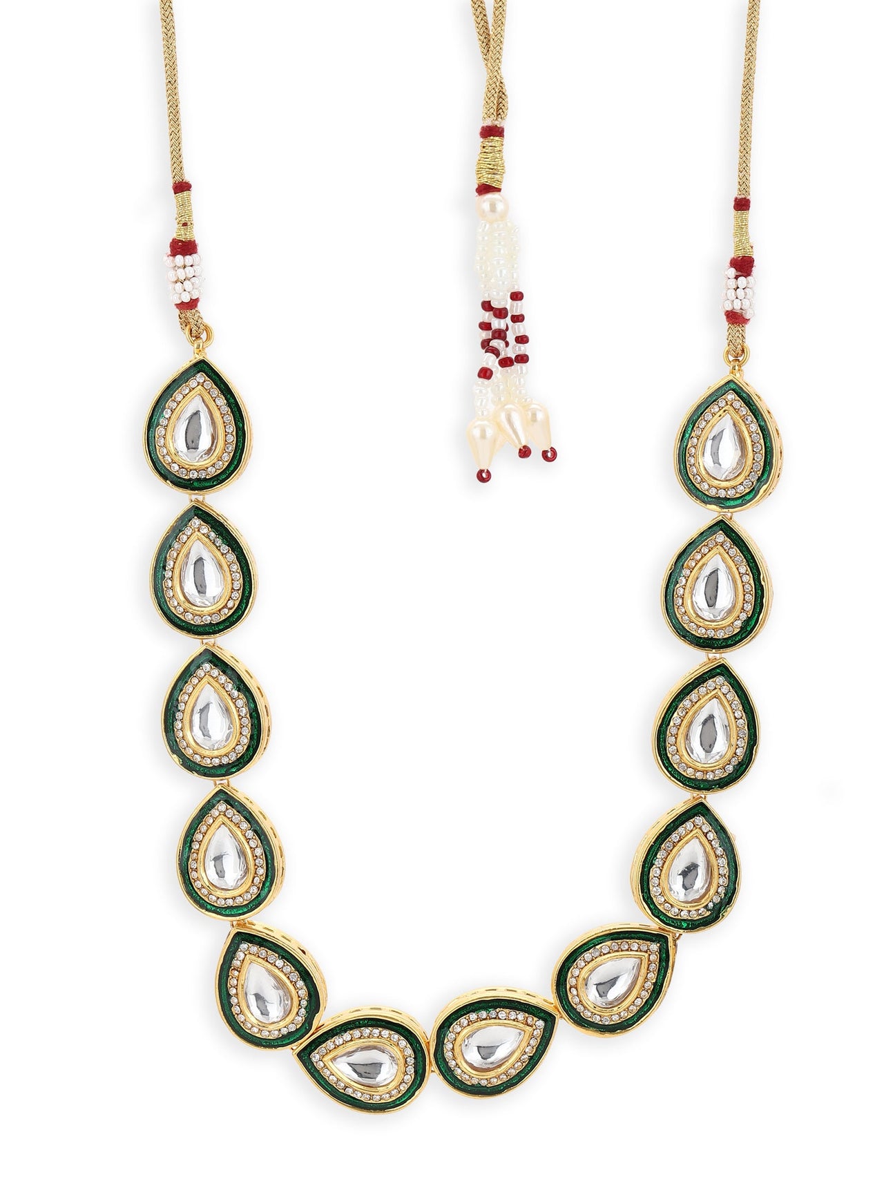 Green White Brass Gold-Plated Necklace - Ruby Raang - Distacart