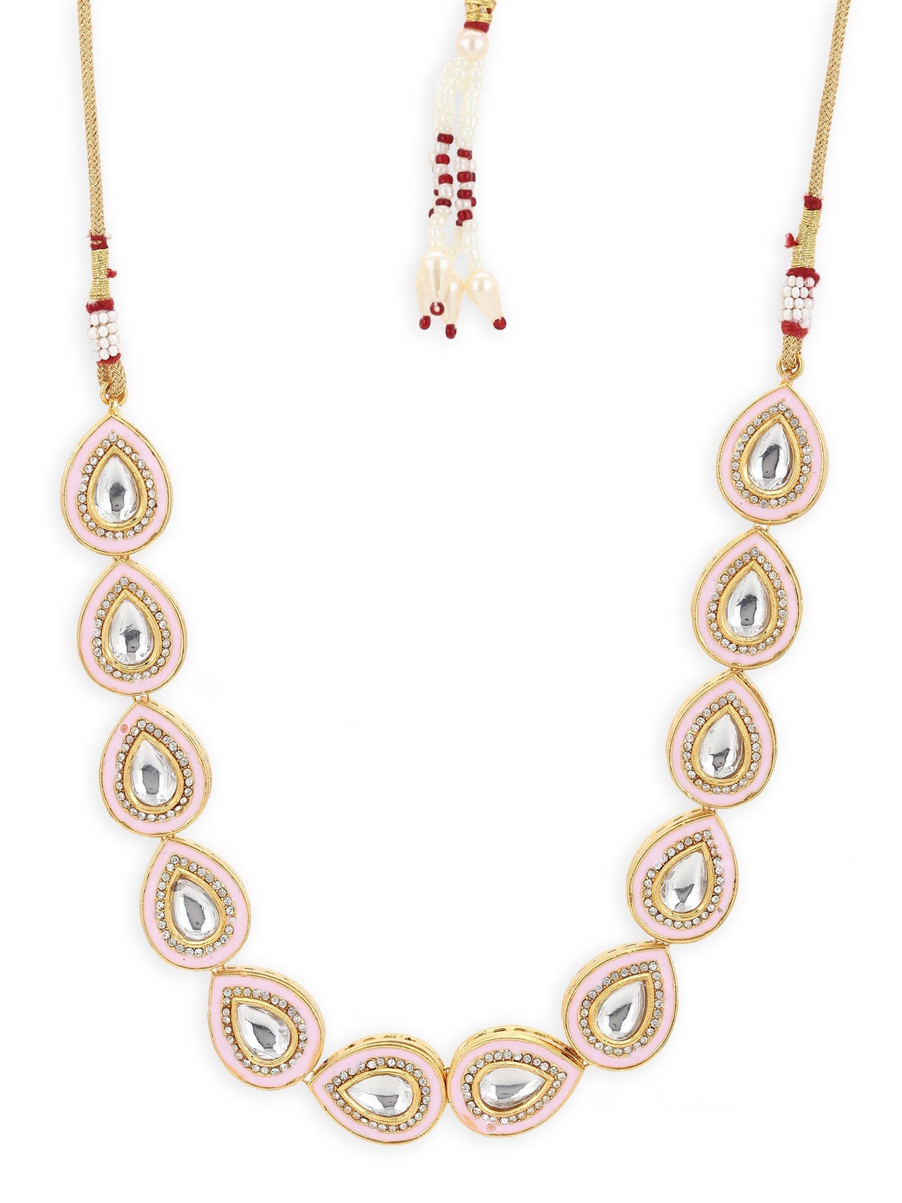 Pink Brass Gold-Plated Kundan Necklace - Ruby Raang - Distacart