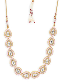 Thumbnail for Pink Brass Gold-Plated Kundan Necklace - Ruby Raang - Distacart