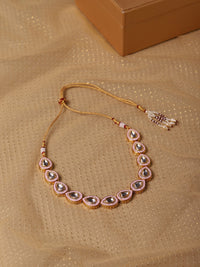 Thumbnail for Pink Brass Gold-Plated Kundan Necklace - Ruby Raang - Distacart