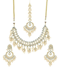 Thumbnail for Gold-Plated Green Kundan-Studded Pearl Beaded Jewellery Set - Ruby Raang - Distacart