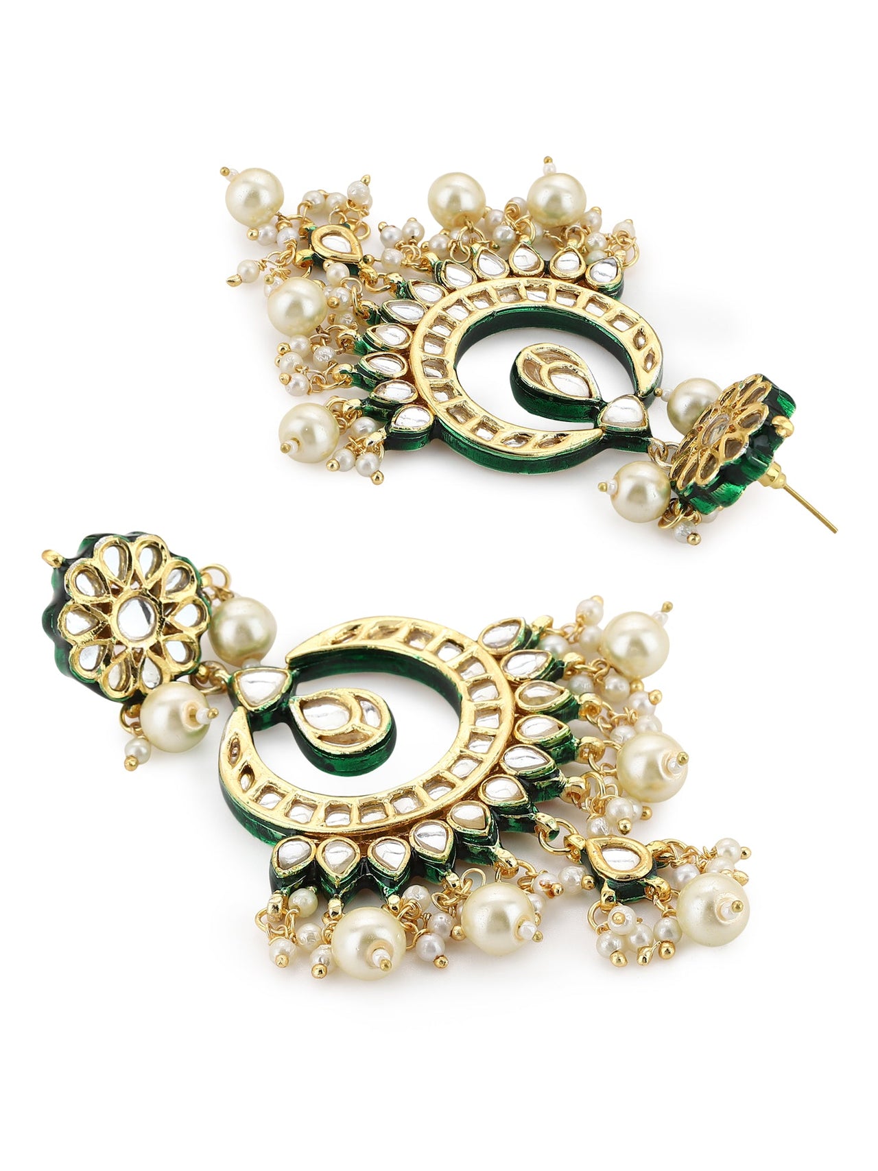 Gold-Plated Green Kundan-Studded Pearl Beaded Jewellery Set - Ruby Raang - Distacart