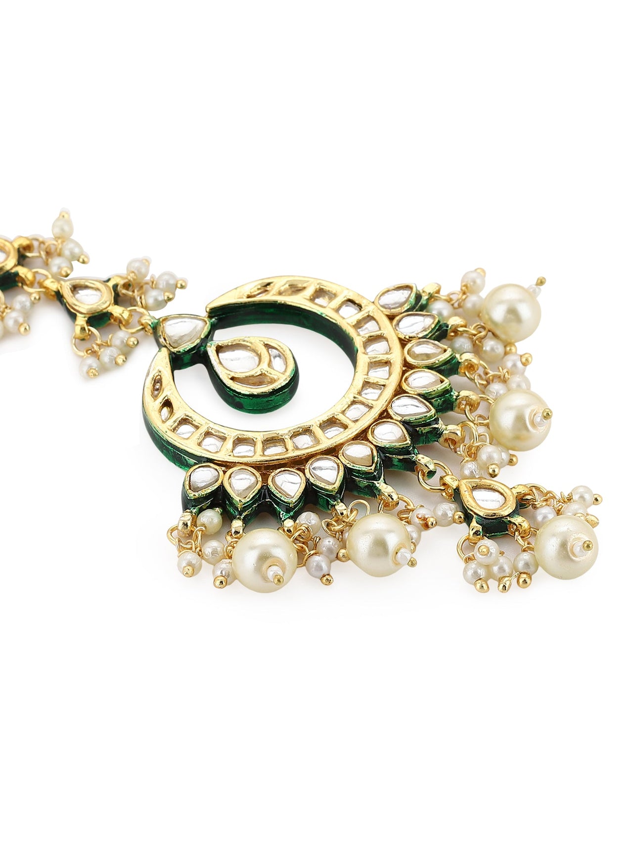 Gold-Plated Green Kundan-Studded Pearl Beaded Jewellery Set - Ruby Raang - Distacart