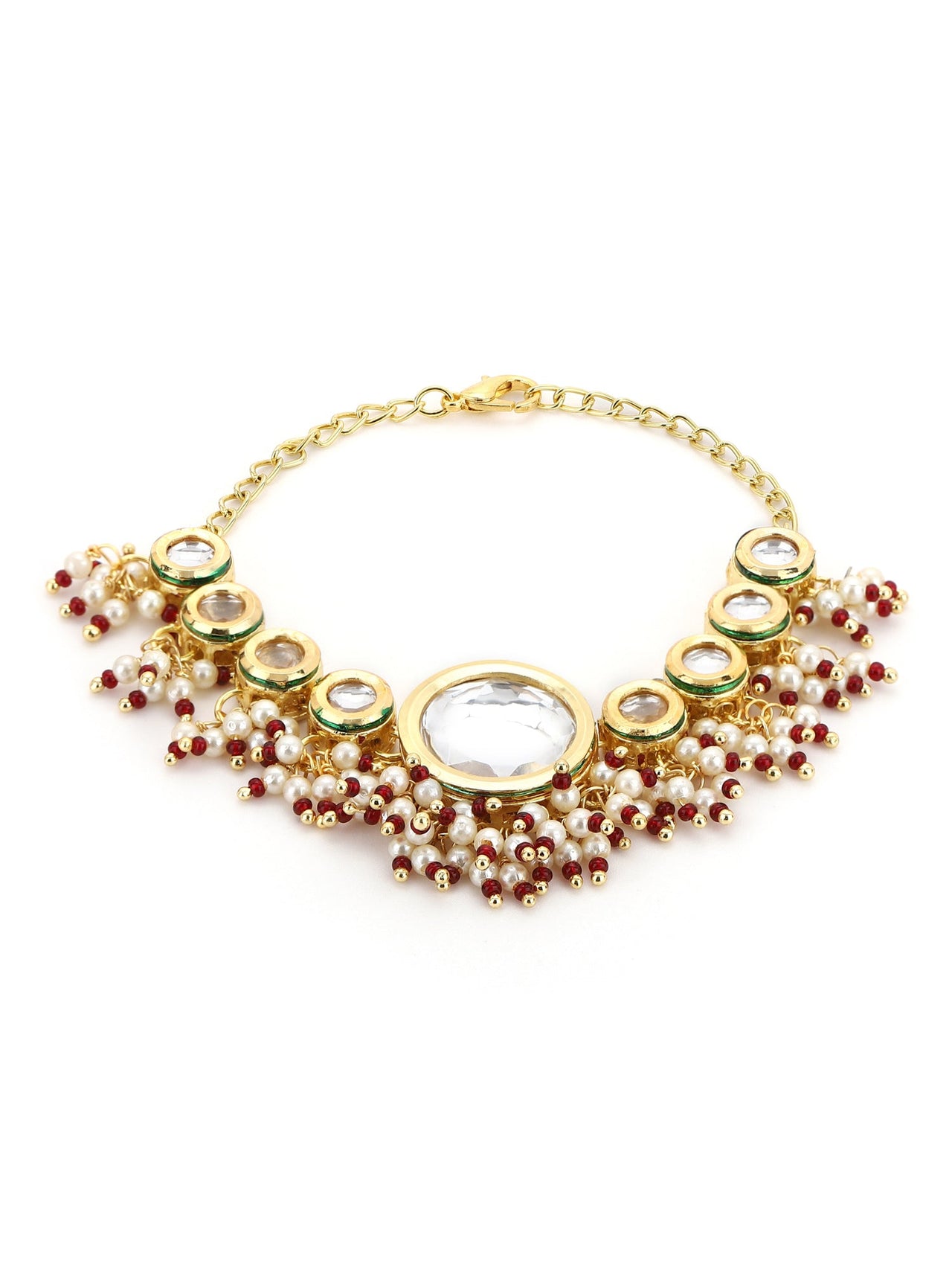 Women's Gold-Toned White Brass Kundan Gold-Plated Wraparound Bracelet - Ruby Raang - Distacart