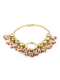 Thumbnail for Women's Gold-Toned White Brass Kundan Gold-Plated Wraparound Bracelet - Ruby Raang - Distacart