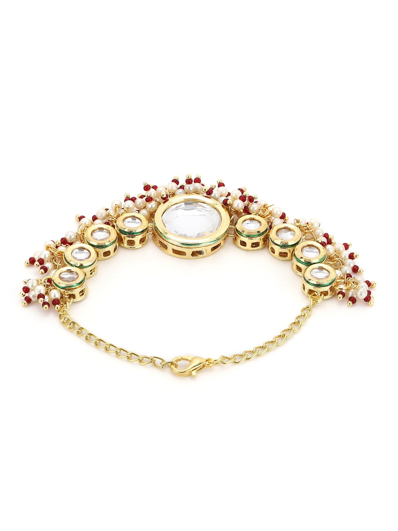 Women's Gold-Toned White Brass Kundan Gold-Plated Wraparound Bracelet - Ruby Raang - Distacart