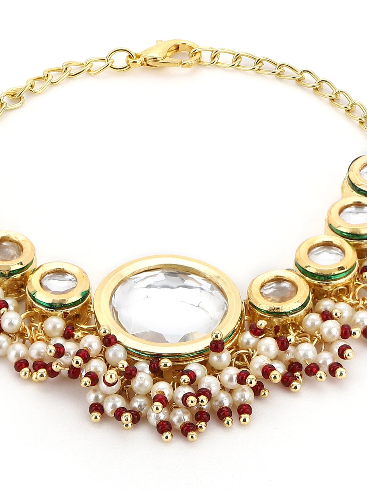 Women's Gold-Toned White Brass Kundan Gold-Plated Wraparound Bracelet - Ruby Raang - Distacart