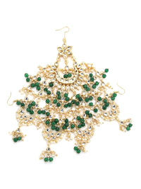 Thumbnail for Gold-Plated White Green Kundan-Studded Beaded Jhoomar Passa - Ruby Raang - Distacart